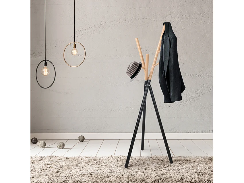 Appendiabiti da terra ingresso stile scandinavo legno metallo nero Zavest