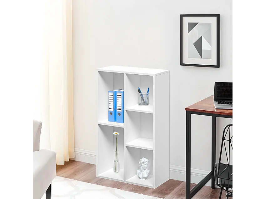 Weißes Büro-Bücherregal mit 5 modernen Würfelböden 50x25x80cm Ika 3