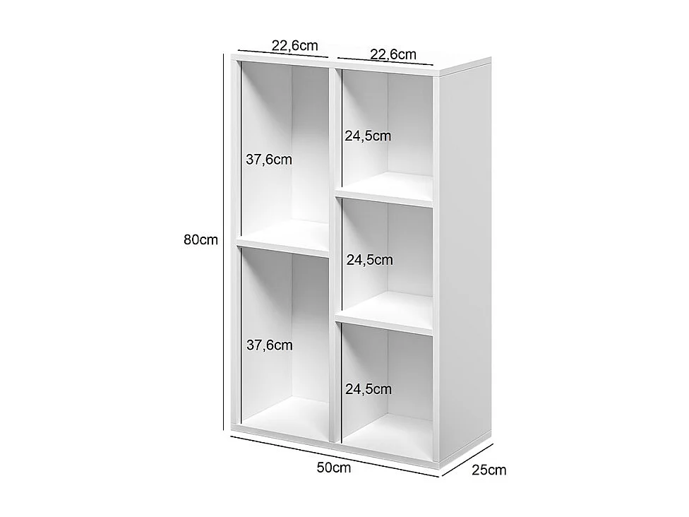 Weißes Büro-Bücherregal mit 5 modernen Würfelböden 50x25x80cm Ika 3