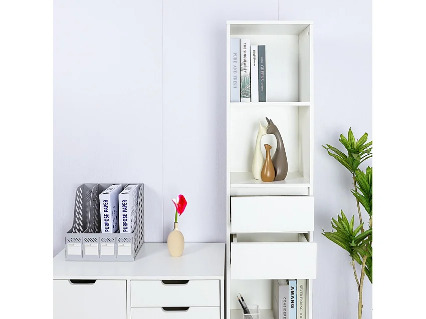 Estantería de oficina o salón alta con 2 cajones y 4 estantes 36x30x171 cm Reiff - Blanco