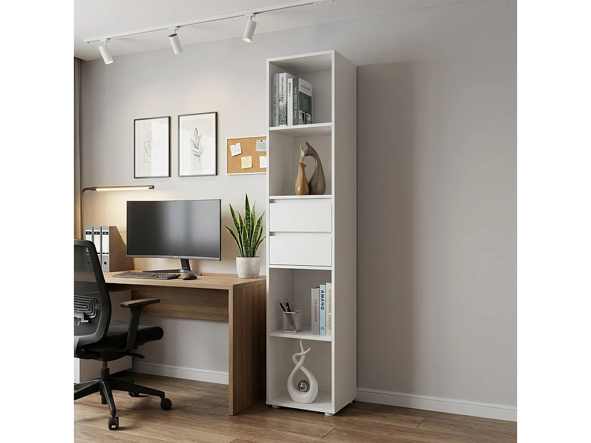 Estantería de oficina o salón alta con 2 cajones y 4 estantes 36x30x171 cm Reiff - Blanco