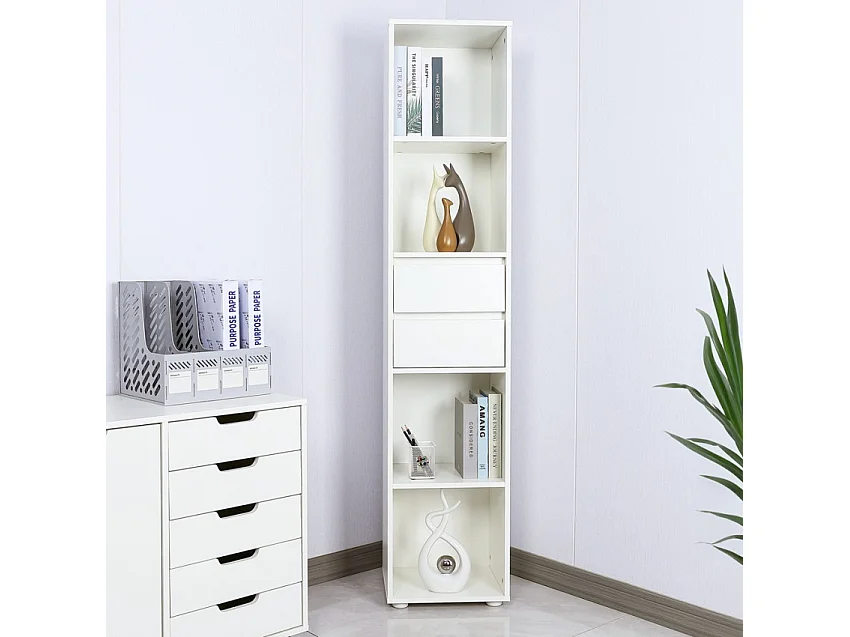 Estantería de oficina o salón alta con 2 cajones y 4 estantes 36x30x171 cm Reiff - Blanco