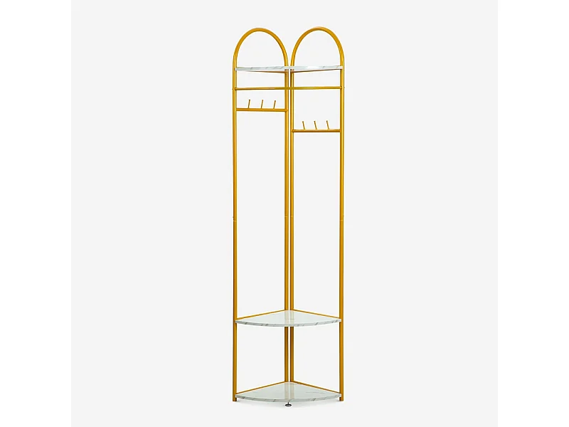 Appendiabiti angolare da terra per ingresso con ripiani salvaspazio Shiney - Gold