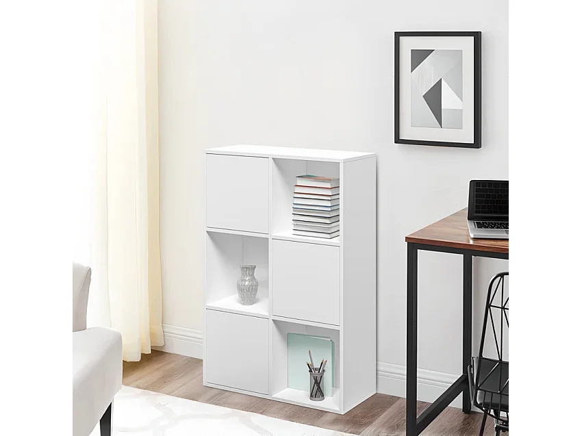 Bücherregal mit Türen Büromöbel 6 Fachböden weiß 65x30x97cm Ika 5