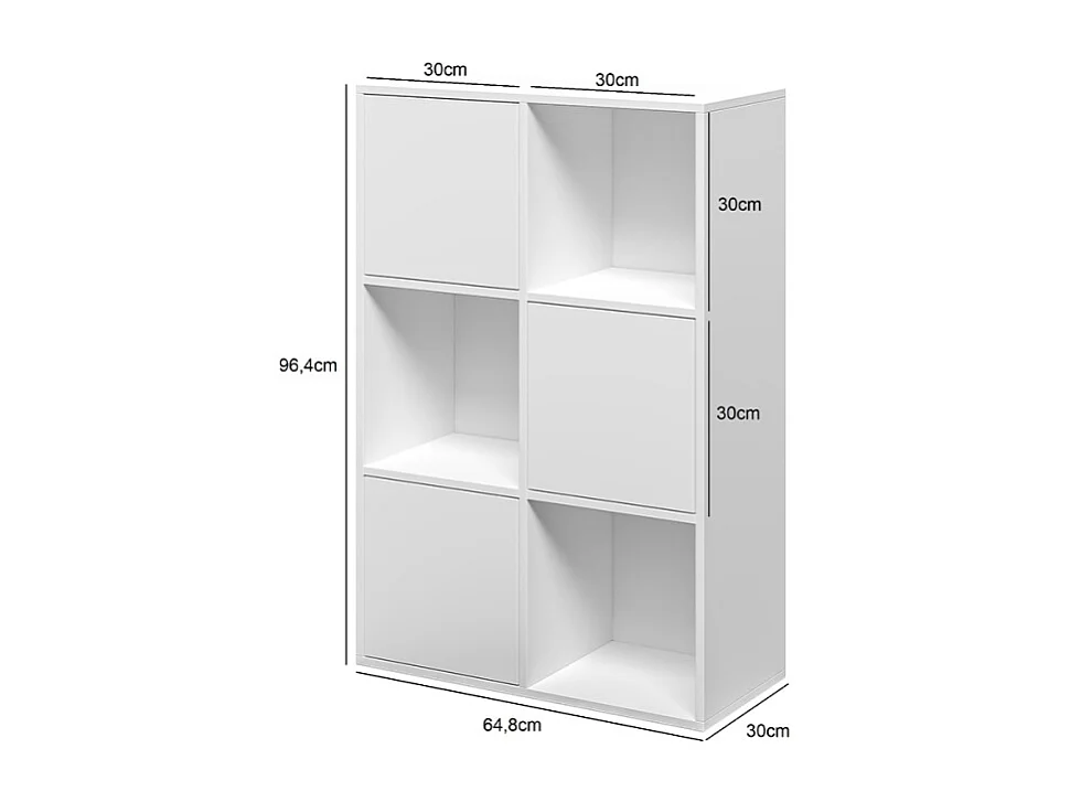 Bücherregal mit Türen Büromöbel 6 Fachböden weiß 65x30x97cm Ika 5