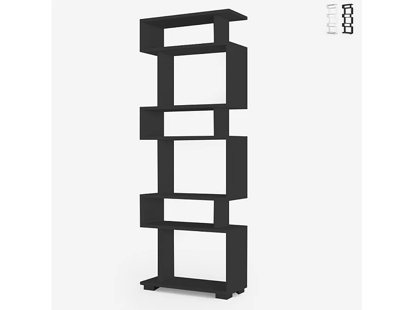 Libreria da parete stile moderno 6 scaffali aperti 60x20x163cm Blok - Nero