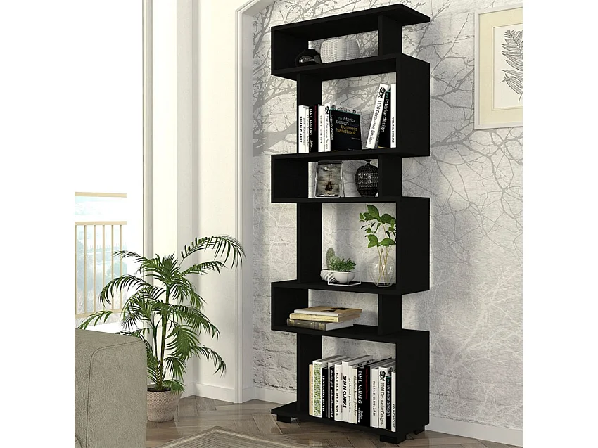 Libreria da parete stile moderno 6 scaffali aperti 60x20x163cm Blok - Nero