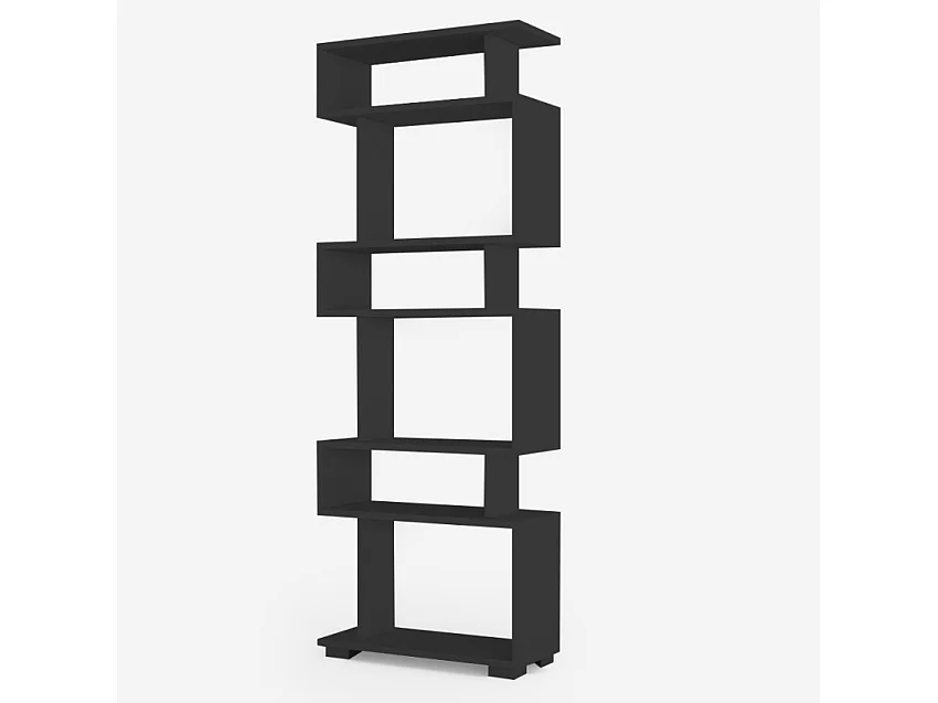 Libreria da parete stile moderno 6 scaffali aperti 60x20x163cm Blok - Nero