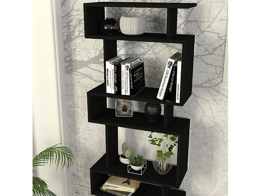 Libreria da parete stile moderno 6 scaffali aperti 60x20x163cm Blok - Nero
