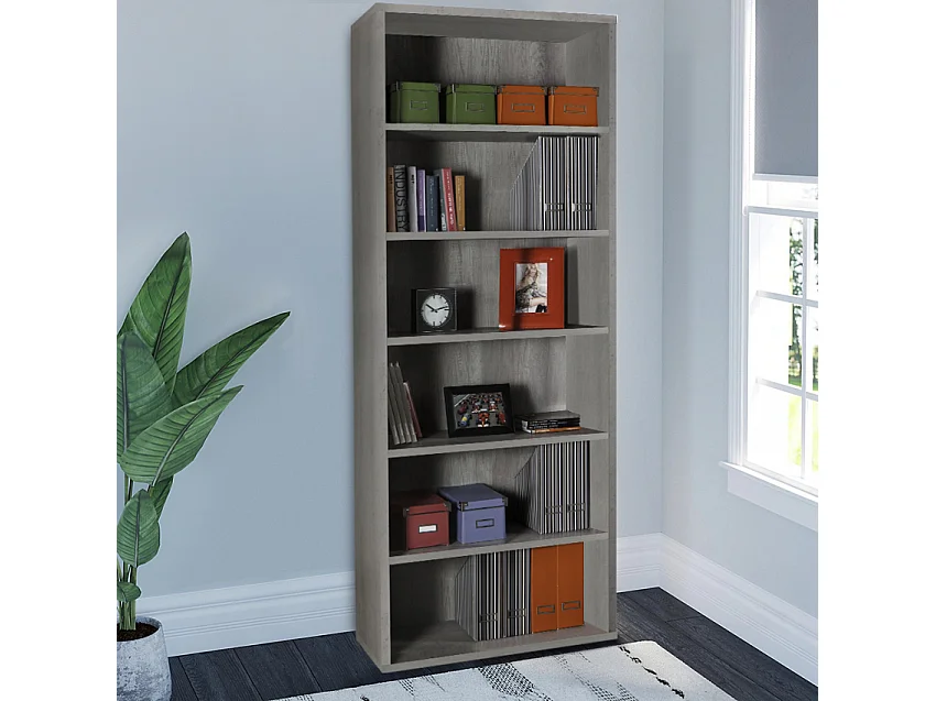 Estantería Librerìa alta color gris con 6 compartimentos para oficina y despacho Empire State