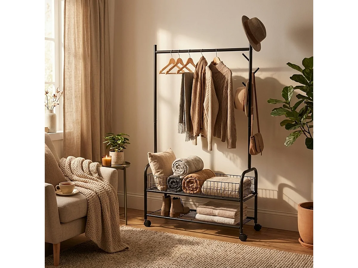 Appendiabiti con ruote carrello stand attaccapanni in metallo Lamy - Nero