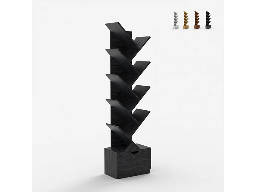 Libreria 10 scaffali design moderno cassetto soggiorno ufficio Treebook 150 - Nero