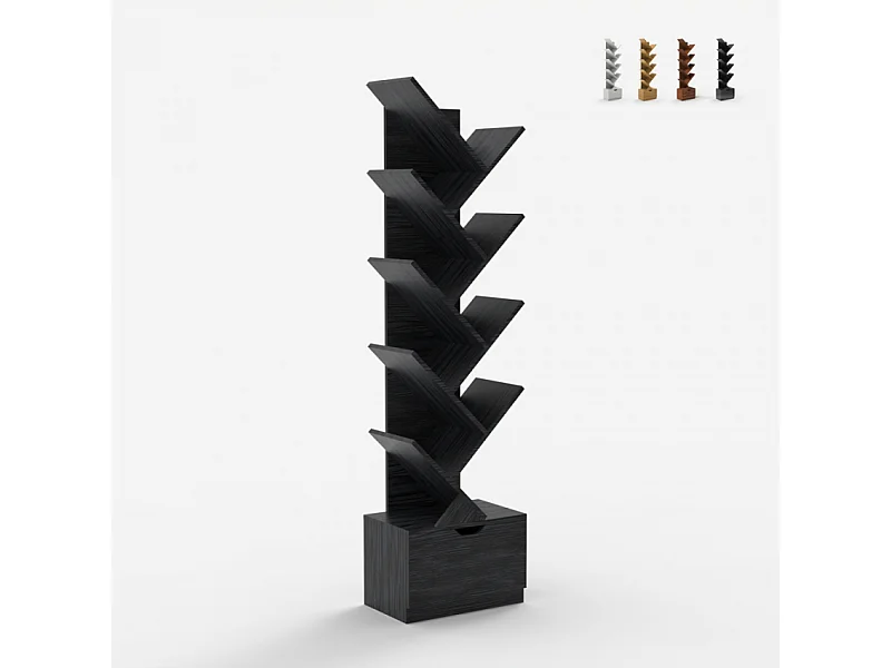 Libreria 10 scaffali design moderno cassetto soggiorno ufficio Treebook 150 - Nero