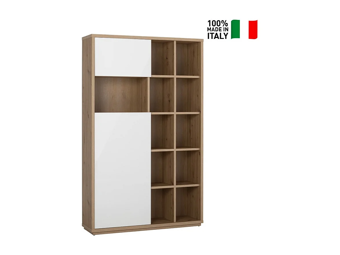 Estantería de salón moderna madera de roble 2 puertas en blanco brillante Sharon