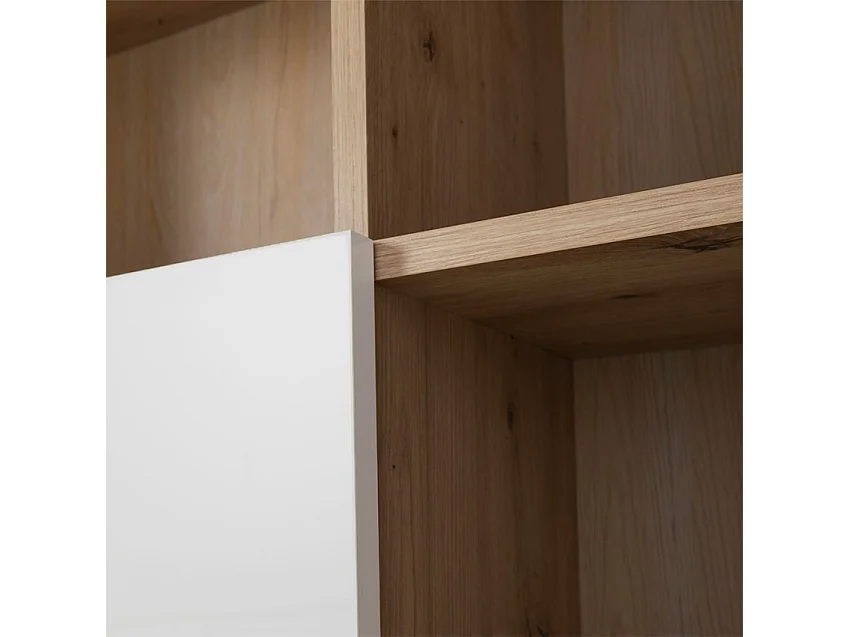 Estantería de salón moderna madera de roble 2 puertas en blanco brillante Sharon