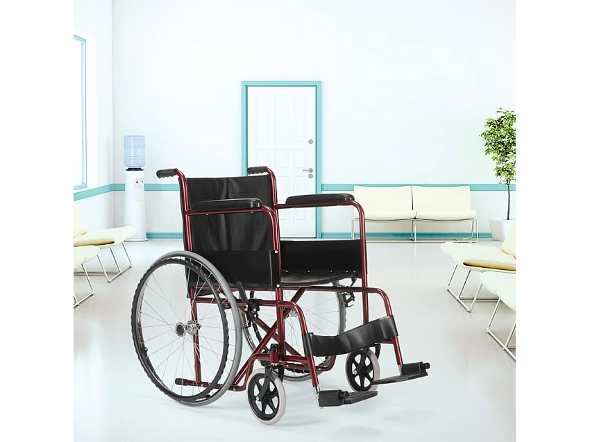 Violet Faltbarer Rollstuhl aus Stahl 15 kg für behinderte und ältere Menschen - Rot