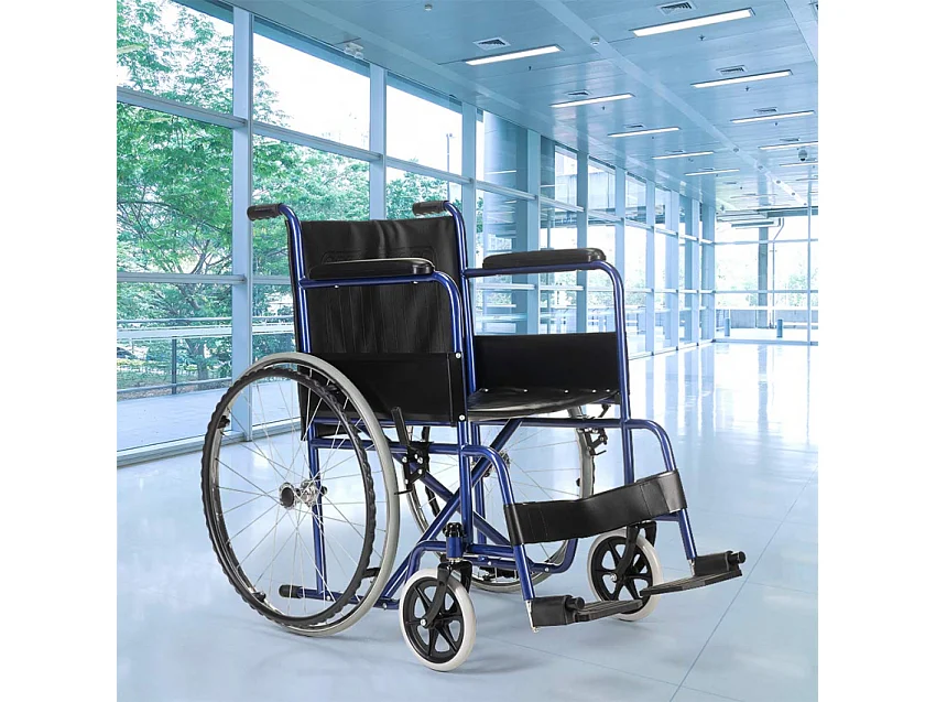 Violet Faltbarer Rollstuhl aus Stahl 15 kg für behinderte und ältere Menschen - Blau