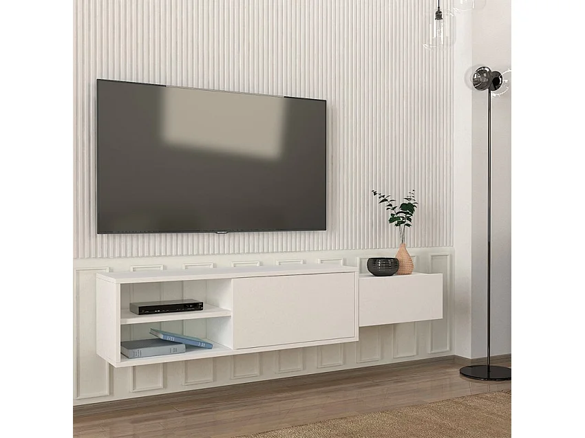 Mueble de salón para TV suspendido blanco con 2 puertas 160x30x33 cm Dione
