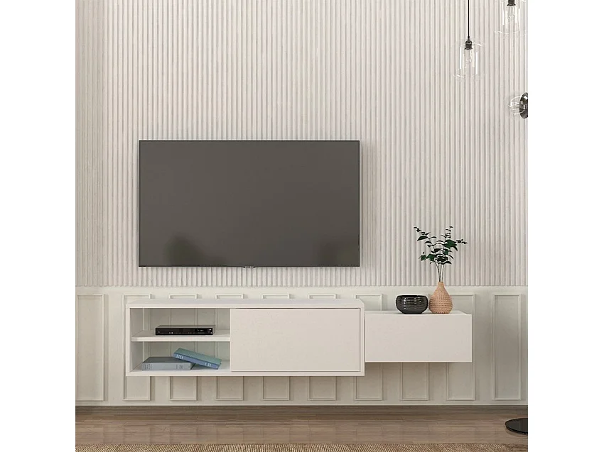 Mueble de salón para TV suspendido blanco con 2 puertas 160x30x33 cm Dione