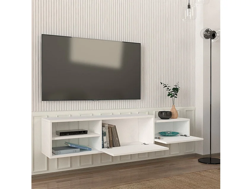 Mueble de salón para TV suspendido blanco con 2 puertas 160x30x33 cm Dione