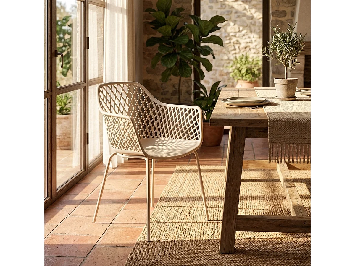 Moderne Garten-Außenstuhl mit Armlehnen aus Polypropylen Tzura - Beige