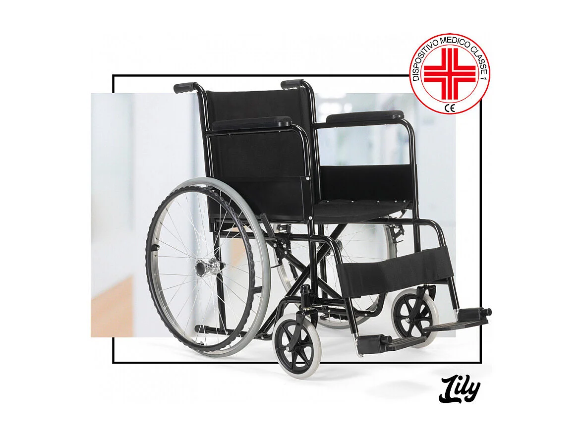 Silla de ruedas ortopédica plegable tela oxford discapacitados y ancianos Lily - Negro