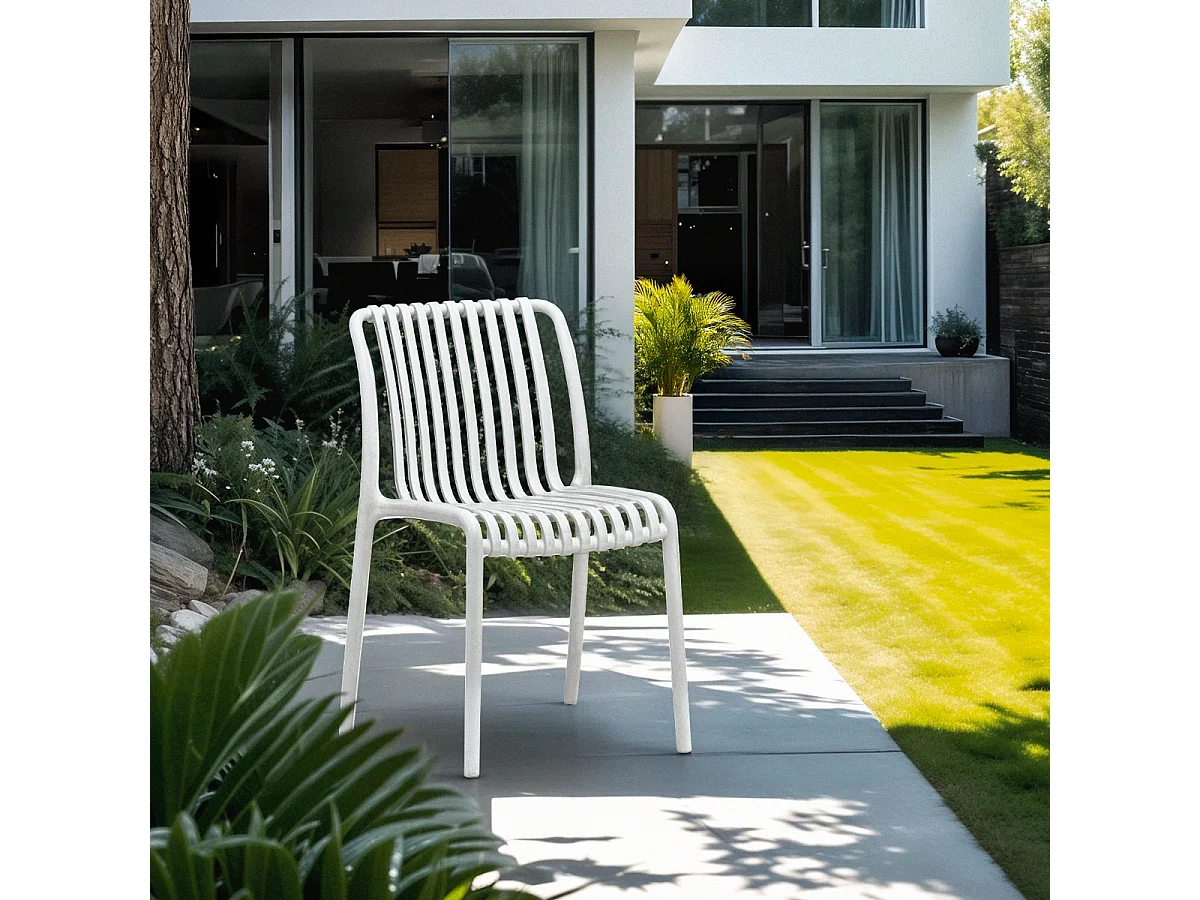 Stuhl draußen Garten modern schwarz weiß Polypropylen Sawas - Weiß