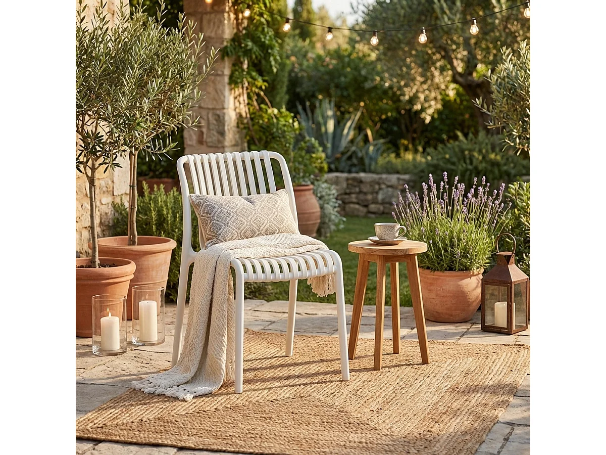 Stuhl draußen Garten modern schwarz weiß Polypropylen Sawas - Weiß