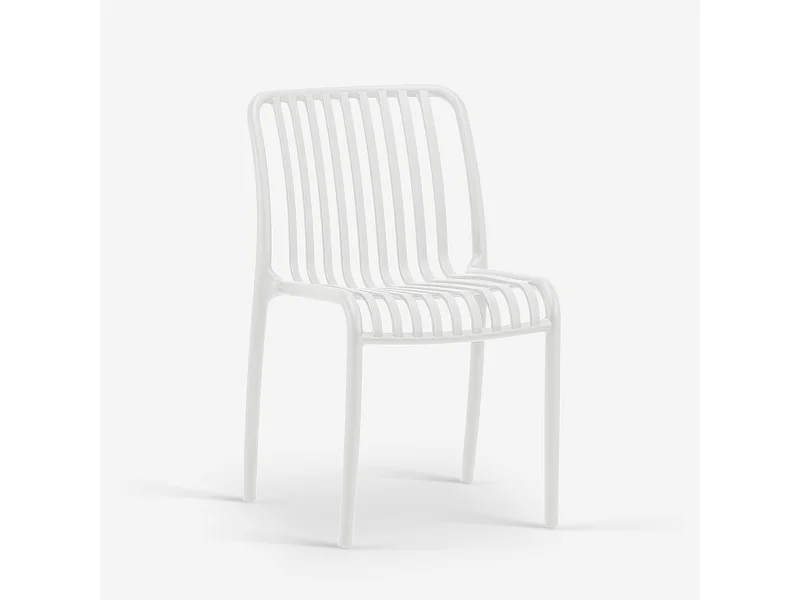 Silla de jardín exterior moderna de polipropileno blanco y negro Sawas - Blanco
