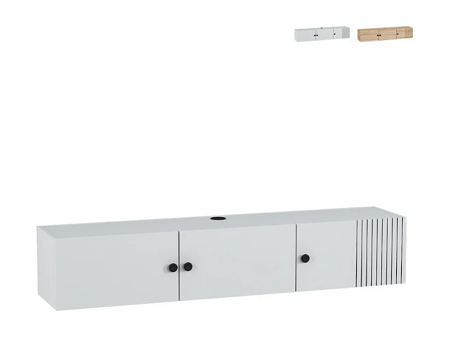 Hängender TV-Schrank aus weißem Holz in modernem Design 150x32x28cm Leo - Weiß