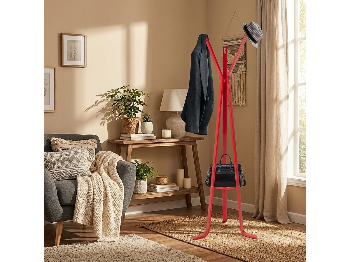 Perchero de madera de diseño nórdico, entrada, sala de estar Nordstrand - Rojo