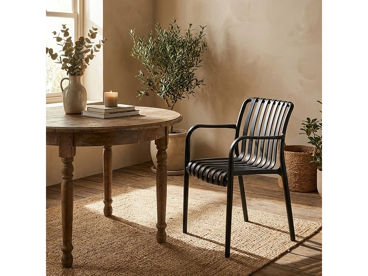 Moderne Gartenstuhl mit Armlehnen aus Polypropylen für den Außenbereich Simao - Schwarz