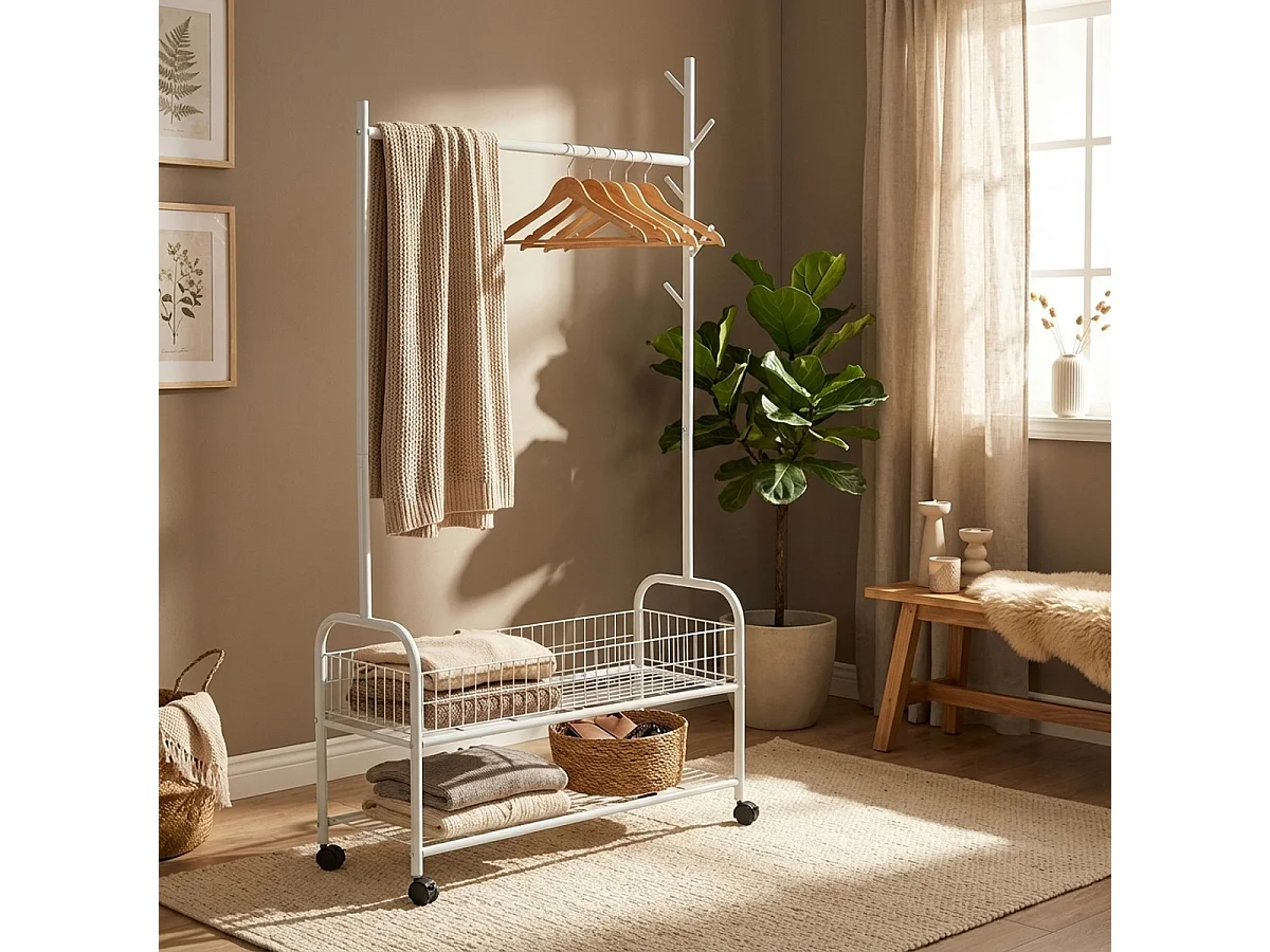 Appendiabiti con ruote carrello stand attaccapanni in metallo Lamy - Bianco