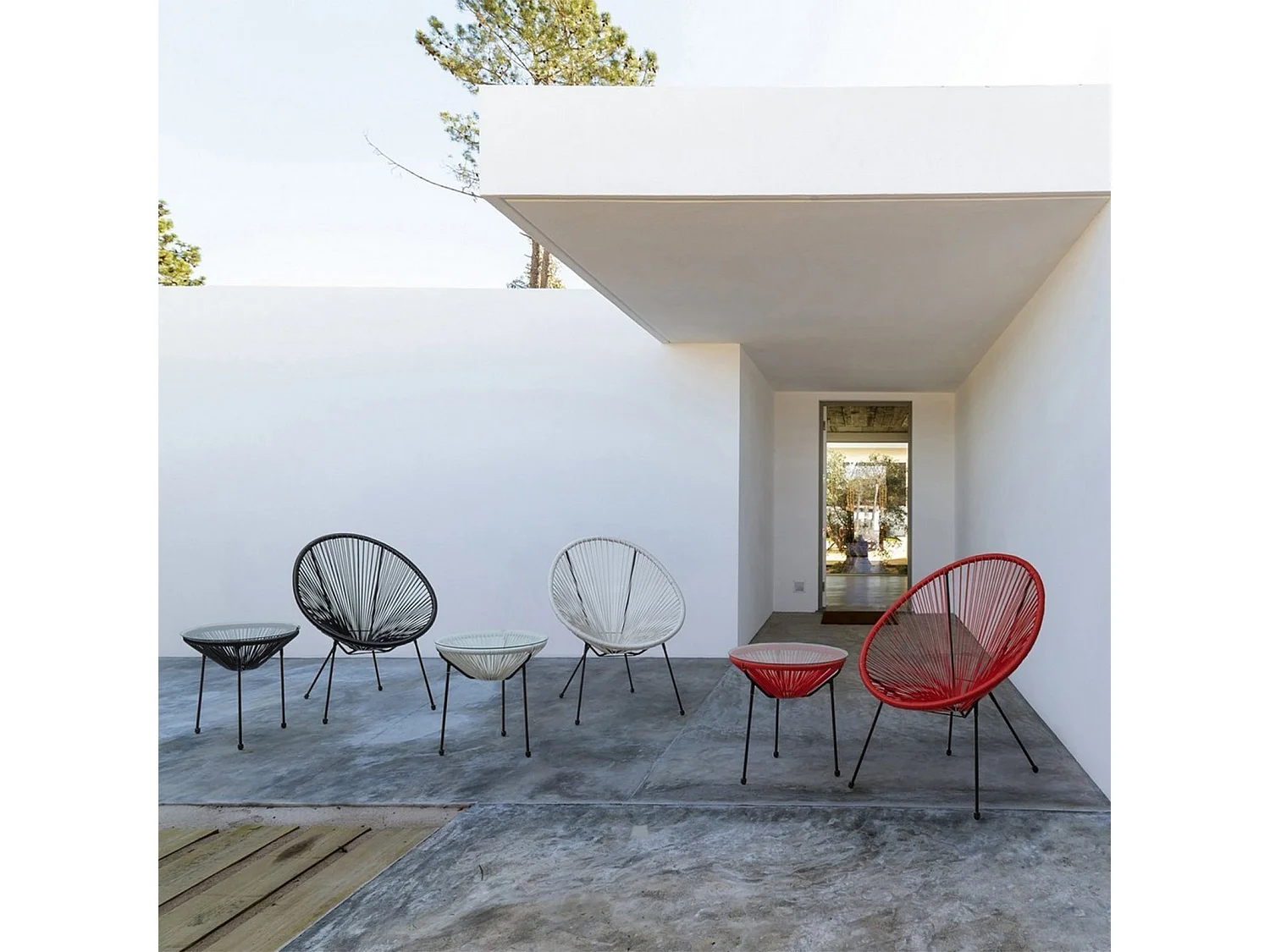 Sillón de exterior en cuerda diseño espagueti Parker YES - Azul
