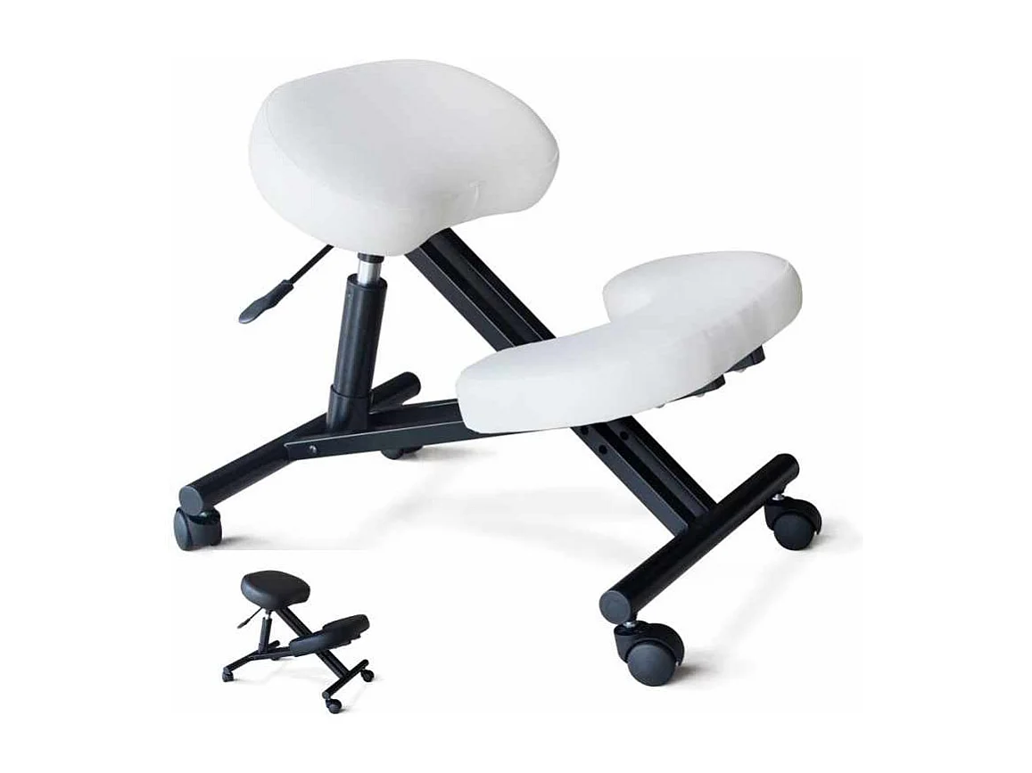 Ergonomischer Kniestuhl Bürohocker aus Metall mit Kissen Balancesteel - Weiß