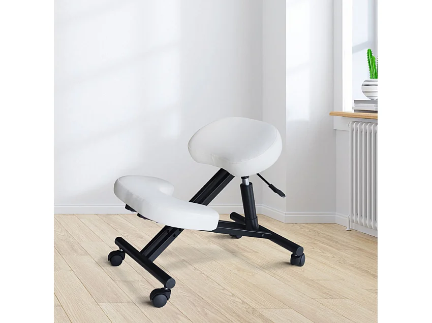 Ergonomischer Kniestuhl Bürohocker aus Metall mit Kissen Balancesteel - Weiß