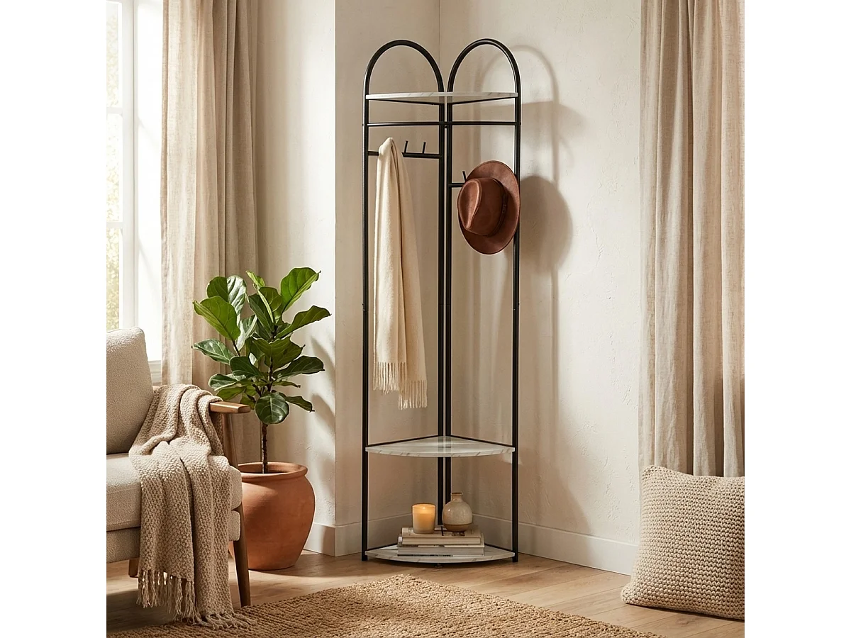 Appendiabiti angolare da terra per ingresso con ripiani salvaspazio Shiney - Nero