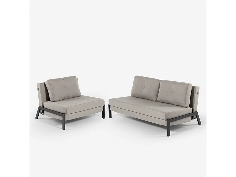 Conjunto de sillón plegable + sofá cama de dos plazas de tela Elysee - Gris