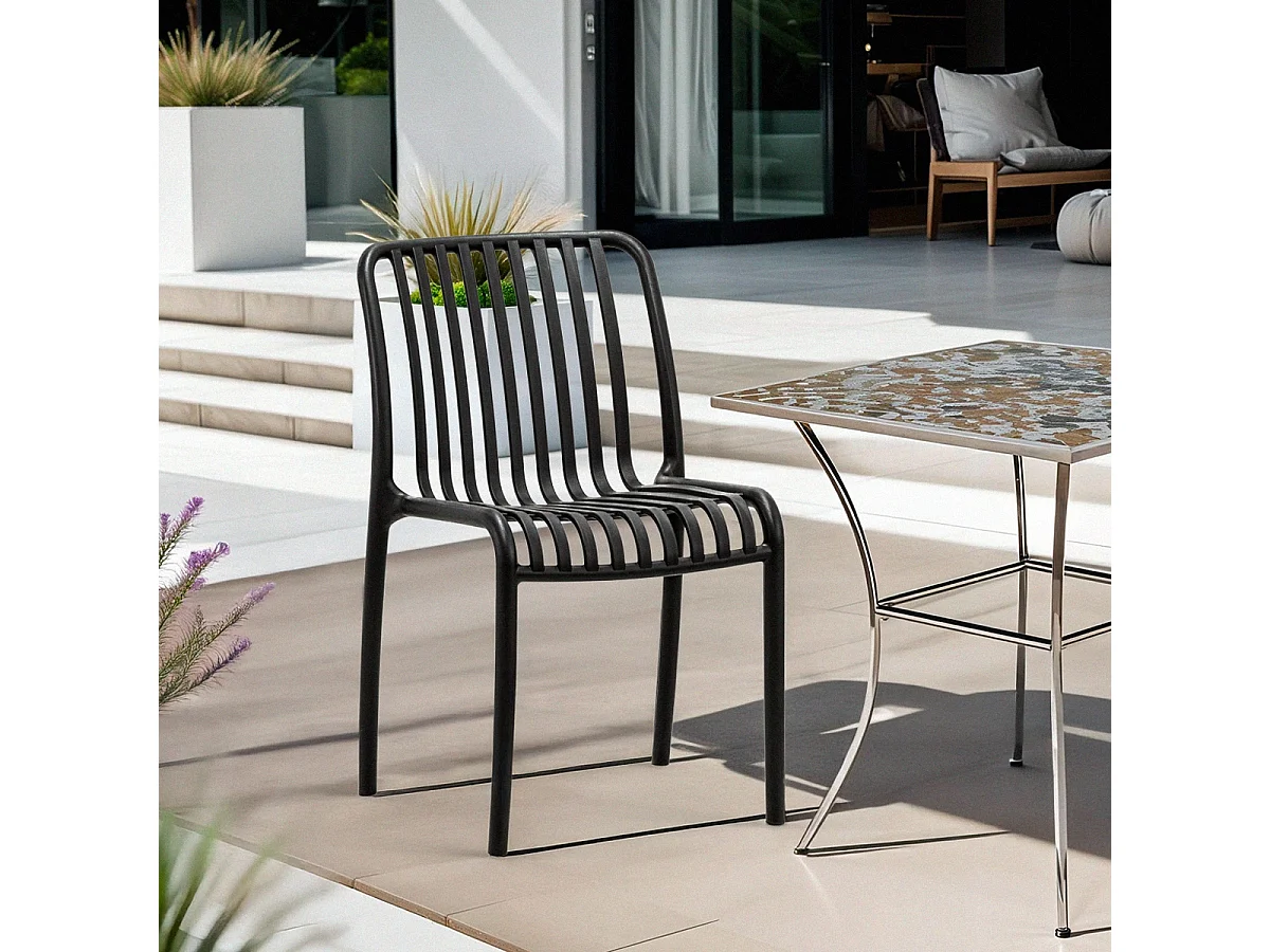 Stuhl draußen Garten modern schwarz weiß Polypropylen Sawas - Schwarz