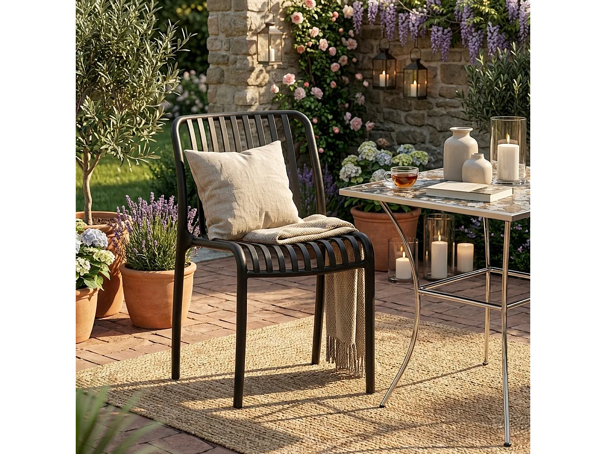 Stuhl draußen Garten modern schwarz weiß Polypropylen Sawas - Schwarz