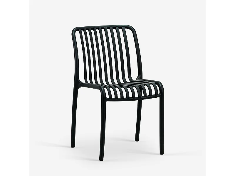 Silla de jardín exterior moderna de polipropileno blanco y negro Sawas - Negro