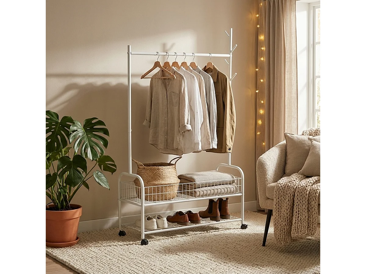 Stand carrello appendiabiti con ruote attaccapanni in metallo Lamy Plus - Bianco