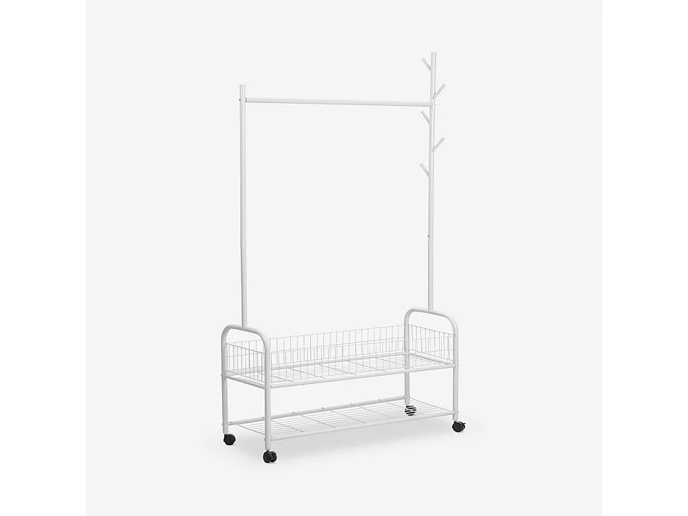 Stand carrello appendiabiti con ruote attaccapanni in metallo Lamy Plus - Bianco