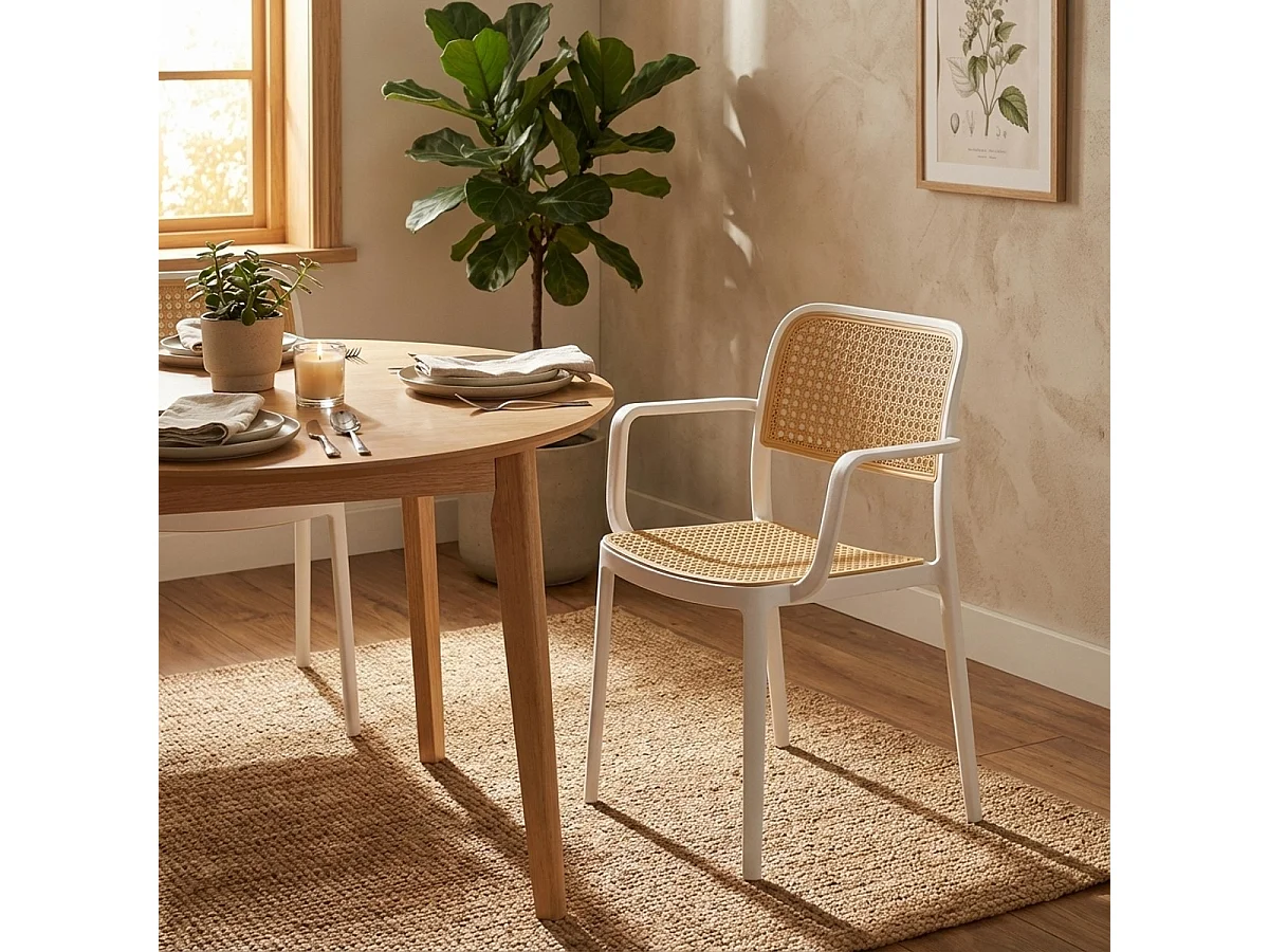 Stuhl Garten Küche aus Polypropylen mit Wiener Armlehnen Varmi - Weiß