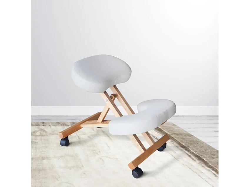 Silla ergonómica postural de rodillas para oficina modelo sueco madera Balancewood - Blanco