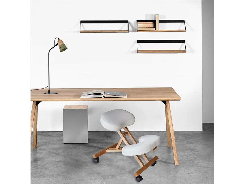 Silla ergonómica postural de rodillas para oficina modelo sueco madera Balancewood - Blanco