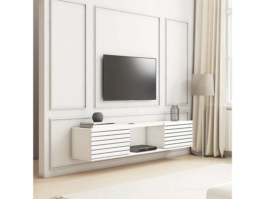 Mueble suspendido para TV estilo minimalista moderno madera blanco y negro Elano - Blanco brillante