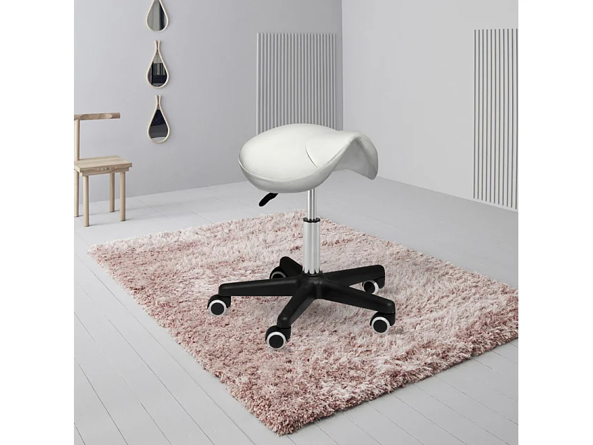 Rollhocker Arbeitshocker Bürostuhl Sattelhocker Schönheitssalon Professional - Weiß