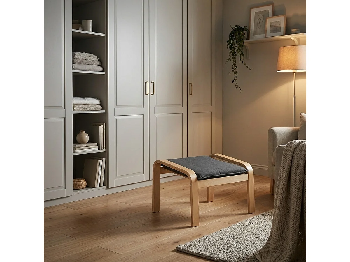 Reposapiés puf sillón sofá salón madera diseño escandinavo Sylt - Gris Oscuro