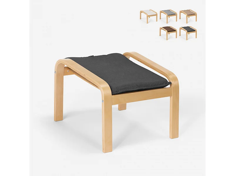 Reposapiés puf sillón sofá salón madera diseño escandinavo Sylt - Gris Oscuro